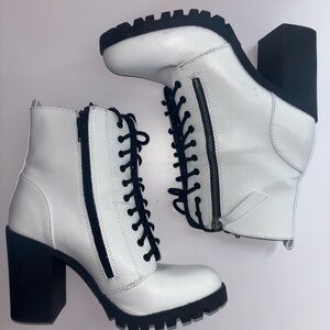 White Lace-Up Ankle Boots
